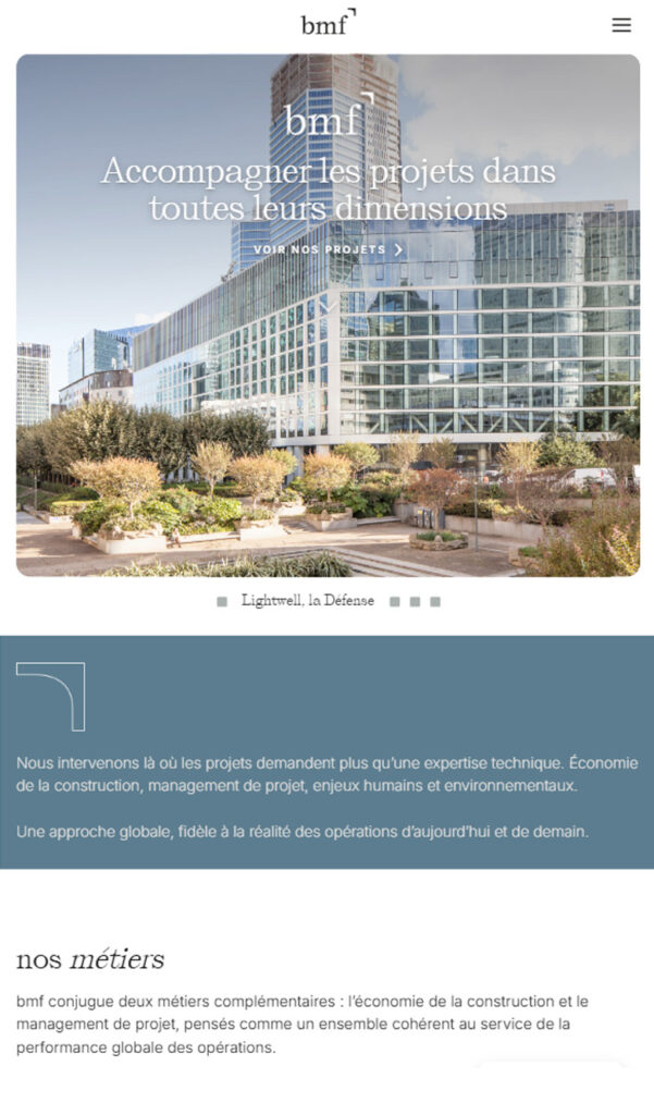 Version mobile du site BMF, BTP · Ingénierie