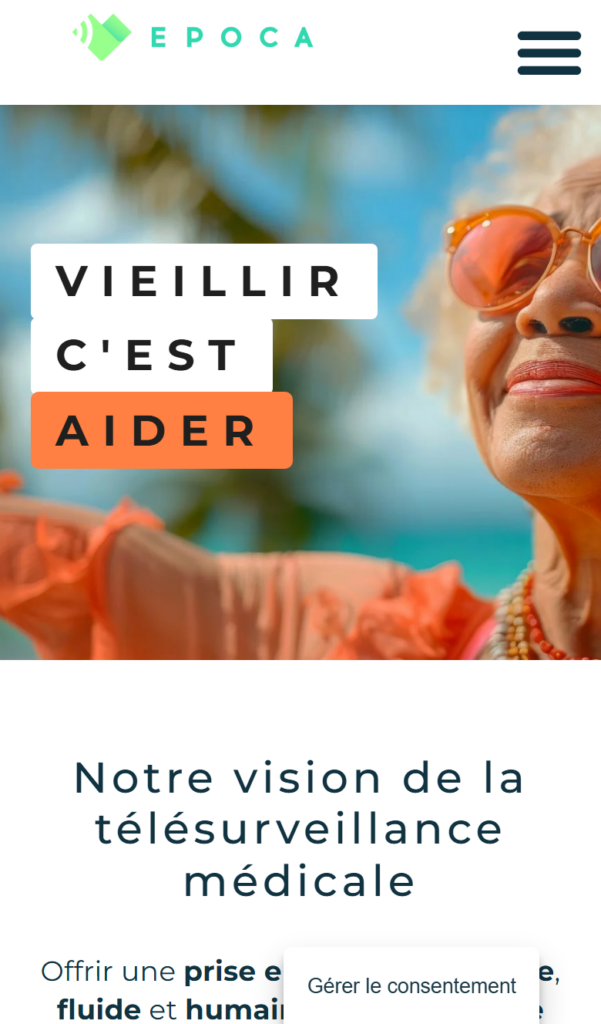Version mobile du site Epoca Health, Santé · Télésurveillance