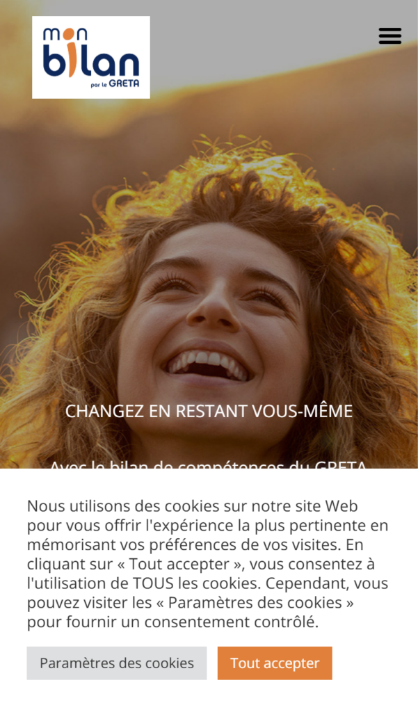 Version mobile du site Mon bilan, Services · Bilan de compétences