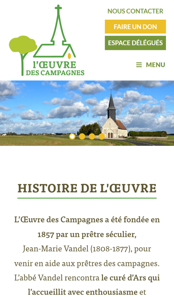 Version mobile du site Œuvre des campagnes, Association · Caritatif